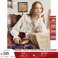 兩三事絲路花語(yǔ)2025秋季新款宮廷風(fēng)荷葉邊領(lǐng)蕾絲拼接燈籠袖襯衫女 米白色 L