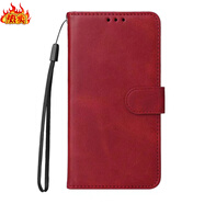 三星（SAMSUNG）【品質(zhì)原裝】適用三星J4+手機保護殼翻蓋J6 J8 J610 J415零錢(qián)包  紅【小牛紋】掛繩+錢(qián)包+卡槽+翻蓋+折疊】 三星Galaxy_J6_Prime