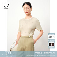 玖姿（JUZUI）商場(chǎng)同款簡(jiǎn)約格紋幾何短袖套頭針織衫裝夏款JWDX31216 米黃 L