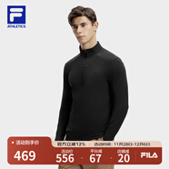 FILA 斐樂(lè )官方【黃景瑜同款】男裝針織衫戶(hù)外運動(dòng)立領(lǐng)長(cháng)袖T恤 深黑-BK S (165) 88A