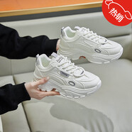 李寧（LI-NING）春季透氣網(wǎng)布老爹鞋小白鞋板鞋學(xué)生潮鞋女鞋百搭小白鞋輕便軟底 米灰 單層李寧 39