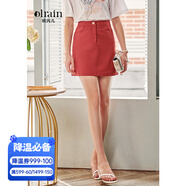Olrain歐芮兒夏裝女裝高腰顯瘦紅色半身裙女復古百搭包臀A字短裙 O20XB32130 S