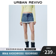 UR2025秋季新款女裝休閑拼接蕾絲刺繡牛仔短褲UYL850068 藍色(偏短) 27