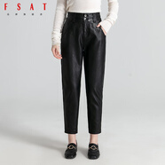 FSAT皮褲女2021秋冬新款真皮女長(cháng)褲綿羊皮哈倫歐貨冬款松緊小腳褲 黑色不加絨 3XL