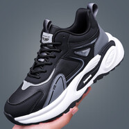 古卡頓（GUKADUN）運動(dòng)鞋男秋冬季新款休閑男鞋厚底防滑男士旅游波鞋加絨跑步棉鞋 黑灰 44