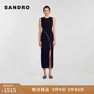 SANDRO秋冬女裝法式氣質(zhì)時(shí)尚黑色金屬圓環(huán)側開(kāi)衩修身針織連衣裙 黑色 L