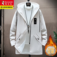 啄木鳥(niǎo)夾克男外套中長(cháng)款韓版潮流中青年男士春秋季休閑連帽男裝 米白加絨 3XL