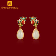 宮典國潮水滴和田玉耳環(huán)女925銀南紅耳釘彩繪琺瑯耳飾送節日新年禮物