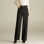 夢(mèng)舒雅（Msuya ）女褲人字紋綿羊毛窄版直筒褲軟糯親膚冬加厚高腰寬松拖地褲 黑色 29