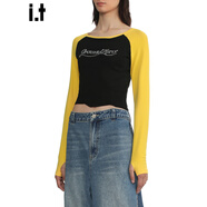 GROUND ZERO【明星同款】i.t香港潮牌長(cháng)袖T恤女修身新款個(gè)性不對稱(chēng)時(shí)尚上衣 黑色 XS 80-90斤/150-1605cm