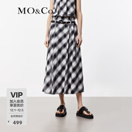 MO&Co.半身裙春夏漸變黑白格紋高腰壓褶A字低腰耳仔附皮帶摩安珂 黑白格色 S 160