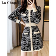 拉夏貝爾（La Chapelle）法式感小香風(fēng)針織連衣裙女2025春季新款氣質(zhì)顯瘦修身打底裙子 黑色 XL