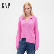 蓋璞（GAP）女裝2025冬季新款logo刺繡V翻領(lǐng)寬松長(cháng)袖針織衫美版