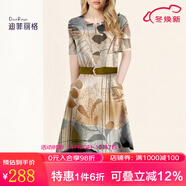 迪菲麗格時(shí)尚V領(lǐng)印花連衣裙2025女新款夏季氣質(zhì)系帶顯瘦中長(cháng)裙子 圖片色 M