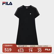 FILA 斐樂(lè )官方女裝針織連衣裙時(shí)尚簡(jiǎn)約休閑舒適連身裙子 正黑色-BK M