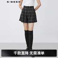 S.DEER圣迪奧女裝學(xué)院風(fēng)高腰撞色格紋毛呢A字短褲S21480916 黑色/91 S 160