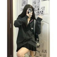 奉希薄荷粉開(kāi)衫外套毛衣女春夏jk日系制服疊穿校供感寬松針織長(cháng)袖上衣 深灰色 L