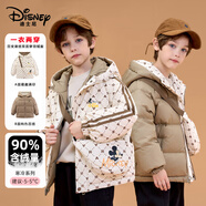 迪士尼（Disney）【送包】?jì)和鸾q服男女童滿(mǎn)印90絨兩面穿羽絨外套 淺咖啡 110