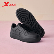 特步情侶男女板鞋小白鞋空軍一號冬季革面保暖運動(dòng)板鞋休閑鞋