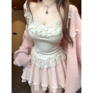 小紅書(shū)爆款秋季修身顯瘦純欲風(fēng)甜美蕾絲拼接吊帶上衣毛衣外套+半 三件套[吊帶背心+半身裙+毛衣外 S[推薦90100斤] 均碼