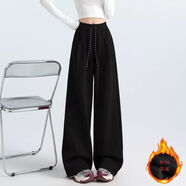 加絨加厚秋冬季新款大碼衛褲純色抽繩寬松直筒闊腿褲運動(dòng)哈倫長(cháng)褲 加絨款-黑色 L  建議105-120斤