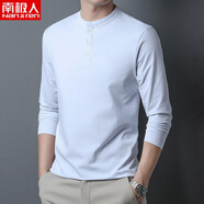 南極人（Nanjiren）秋裝男士中年圓領(lǐng)t恤純棉絲光棉長(cháng)袖秋衣亨利領(lǐng)爸爸裝寬松重磅 白色 長(cháng)袖款 M 165