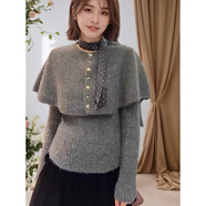 JPUZ秋冬季法式羊·毛衣拼接蕾絲邊披肩針織衫大碼女裝減齡顯瘦上衣女 灰色無(wú)蕾絲+絲巾 均碼