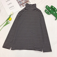 【現貨春秋韓國黑白條紋長(cháng)袖T恤男女韓版高領(lǐng)打底衫學(xué)生情侶裝 黑色 S