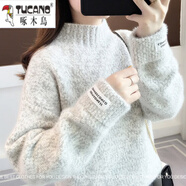 啄木鳥(niǎo)少女羊毛衫初中生羊毛衣女高中生新款春秋款加絨加厚孩保暖內穿打 花灰色 【加厚水貂】 M【建議85-105斤】