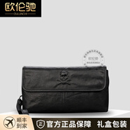 歐倫馳（OULUNCHI）高端歐美男式手包軟皮骷髏頭手拿包真皮手挽包男士休閑牛皮手抓包 黑色 15*23*3CM
