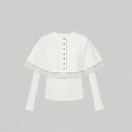 JPUZ秋冬季法式羊·毛衣拼接蕾絲邊披肩針織衫大碼女裝減齡顯瘦上衣女 白色蕾絲款 均碼