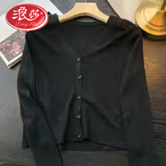 浪莎針織開(kāi)衫女薄款2026春夏冰絲溫柔經(jīng)典v領(lǐng)修身防曬針織衫上衣外套 黑色 L 建議110-120斤