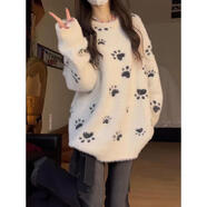 俞兆林（YUZHAOLIN）提花毛茸茸軟糯毛衣女2025秋冬季新款小個(gè)子寬松保暖套頭針織衫 黑爪圖案毛衣 M 建議96-105斤