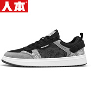 人本男鞋休閑鞋男款年新款運動(dòng)鞋秋冬厚底板鞋男士 黑色 40