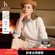 哈吉斯（HAZZYS）女裝 秋季款女士毛衣【宋佳明星同款】純色圓領(lǐng)絞花套頭羊毛衫女 米黃色OW M (160/84A 38)