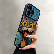 朝途（ZhaoTu）適用iPhone蘋(píng)果17promax手機殼Xr/14plus/11pro皮紋14皮質(zhì)15pro男 1仿羊皮-Y923涂鴉油畫(huà)貓咪【鏡頭全包無(wú)帶鏡頭膜 蘋(píng)果17PRO