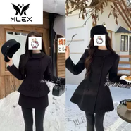 MLEX禧愛(ài)微胖定制法式千金小香風(fēng)連衣裙毛呢外套秋冬厚黑穿搭收腰顯瘦 2XL(100斤-120斤)/黑色長(cháng)款(夾棉)