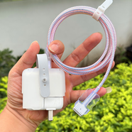 中掌柜適用蘋(píng)果電腦Macbook Air筆記本M5 M3 M4 pro充電器數據線(xiàn)保護套 電源插頭硬殼+2米極光粉線(xiàn)+透明線(xiàn)夾 適用蘋(píng)果筆記本35W橫版