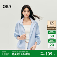 森馬（Semir）外套女秋短款蕾絲寬松蝙蝠袖棉麻立領(lǐng)2025新款甜美小清新夾克 粉藍80081 M