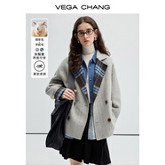 VEGA CHANG【綿羊毛+羊駝毛】雙面呢女2025新款高級感穿外套 北歐藍格紋 L