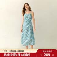 獨束大碼女裝復古格紋捏褶吊帶裙2025夏季新款V領(lǐng)收腰顯瘦連衣裙 踏浪藍 3XL （尺碼：5）