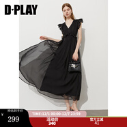 DPLAY2025年夏季新款粉色連衣裙女長(cháng)款吊帶裙短袖仙女裙度假沙灘裙夏款 經(jīng)典黑 M