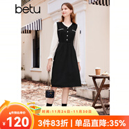 百圖betu女裝冬季新款連衣裙撞色V領(lǐng)修身顯瘦甜美小黑裙女2311T67 黑色 XS