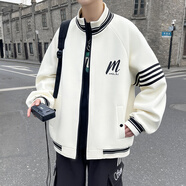 美特斯邦威（Meters Bonwe）青少年初中學(xué)生裝立領(lǐng)夾克男孩春秋季棒球服上衣大童休閑運動(dòng)外套 C8白色 M 建議(80-100)斤左右