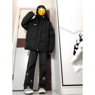 小紅書(shū)潮牌棉服+牛仔褲秋冬套裝女寬松炸街感外套穿 黑外套+牛仔褲(高品質(zhì)) S