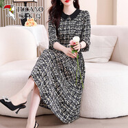 啄木鳥(niǎo)2025年秋季新款娃娃領(lǐng)高端時(shí)尚媽媽遮肚子雪紡連衣裙女減齡中長(cháng)裙 圖片色 L 100-110斤