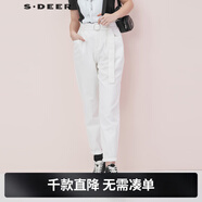 S.DEER圣迪奧春女時(shí)尚百搭長(cháng)褲雙褲腰無(wú)彈力干練直筒收腰褲S20180805 白色/90 S 160
