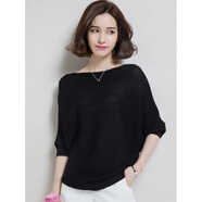 歌米拉（Gemila）短袖T恤女新款夏季韓版冰絲寬松蝙蝠衫上衣薄體恤 黑色 XL