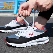 氣墊運動(dòng)鞋男鞋2025秋季新款皮面減震跑步鞋子休閑鞋男款網(wǎng)面 皮面-361度白宇宙灰 39 39