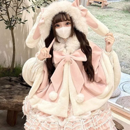 唐努烏（Tang Nu wu）新款斗篷披肩洛麗塔可愛(ài)甜美軟妹兔耳秋冬外套冬裝 粉色披肩 S